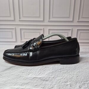 Hanover Mens Black Leather Tassel Loafers Size 8 Classic Dress Shoe Handsewn